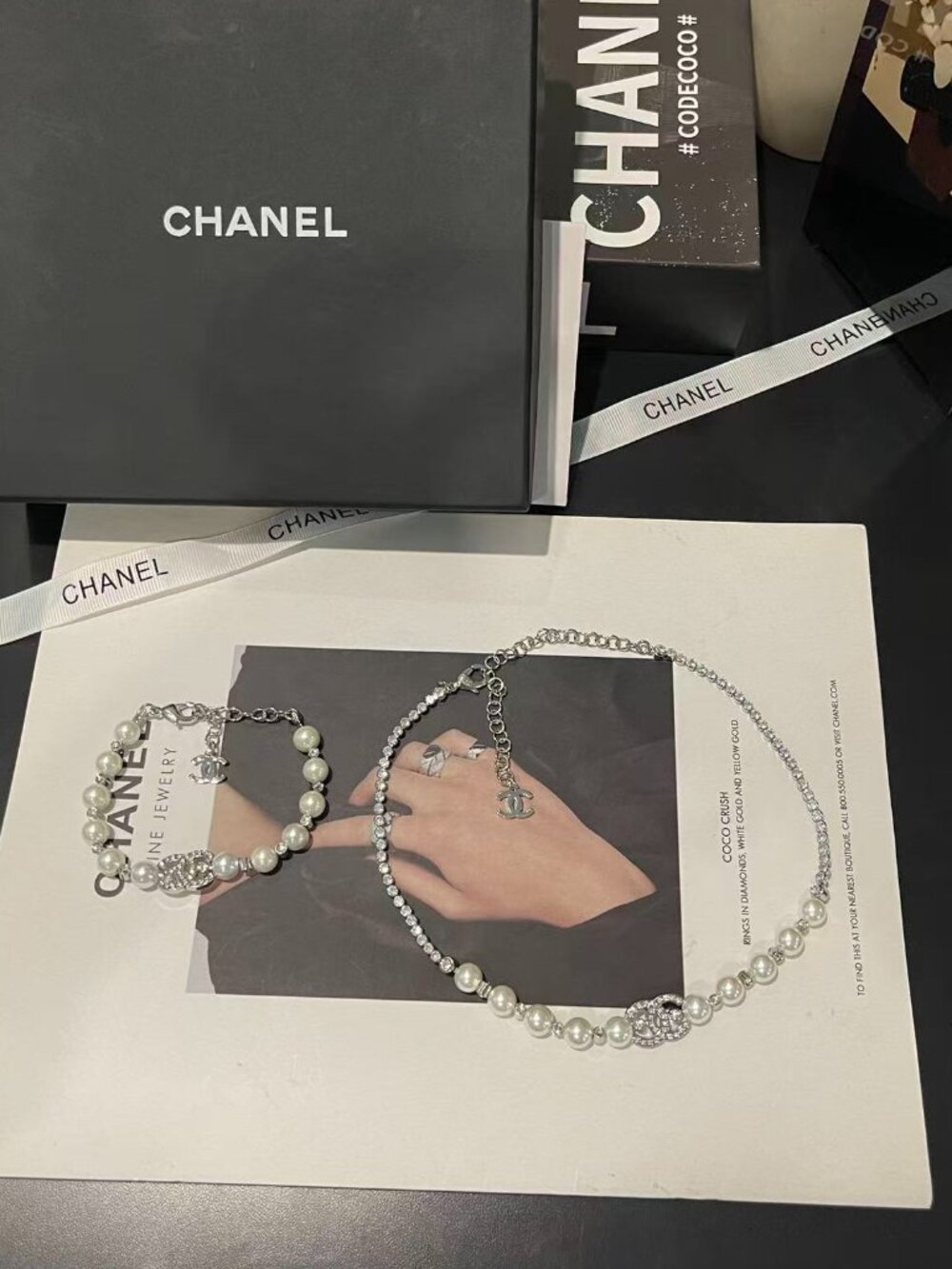 🍭🍭Chanel Classic Pearl Bracelet and Necklace Set🍦🍦